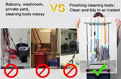 Broom And Mop Holder Put Wet Mops Movable Floor-Mounted Mop Rack Floor Standing Cleaning Tool Cart Storage For Garden Garage Schools, Hospitals, Factories, Hotels,Property Companies (12racks)