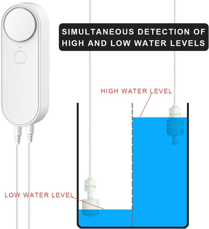 Water Level Leak Alarm with 16.4Ft 2 Sensors,120dB Strobe, Metal | 9V Battery-Powered, Dual Sensors Float Switch and Leak Probe, Adjustable Volume, For Sump Pump Dishwasher Under Sink Basement