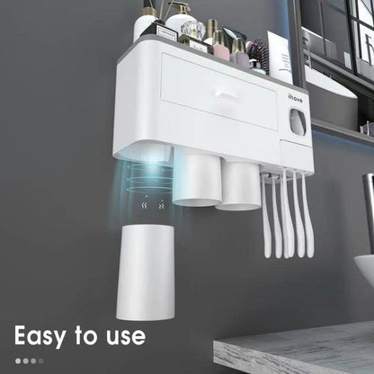 iHave Toothbrush Holders for Bathrooms, 2 Cups Toothbrush Holder Wall Mounted with Toothpaste Dispenser - Large Capacity Tray, Cosmetic Drawer - Tooth Brushing Holder & Bathroom Accessories