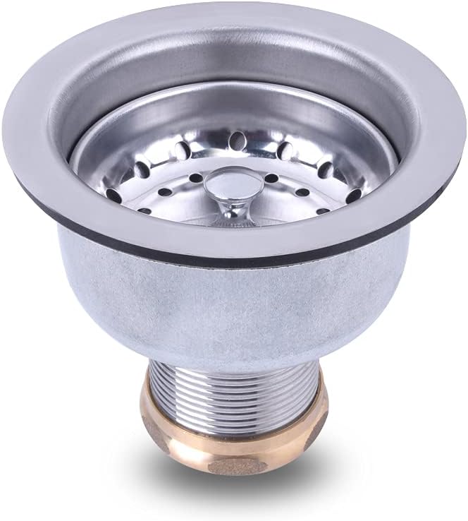 3-1/2 Deep Cup Kitchen Sink Drain Assembly, 304 Stainless Steel Construction With Fixed Post Basket and Long Extended Shank/CAS Approved and White Finish