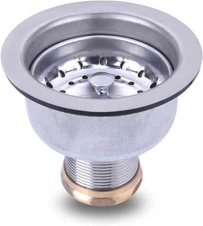3-1/2 Deep Cup Kitchen Sink Drain Assembly, 304 Stainless Steel Construction With Fixed Post Basket and Long Extended Shank/CAS Approved and White Finish