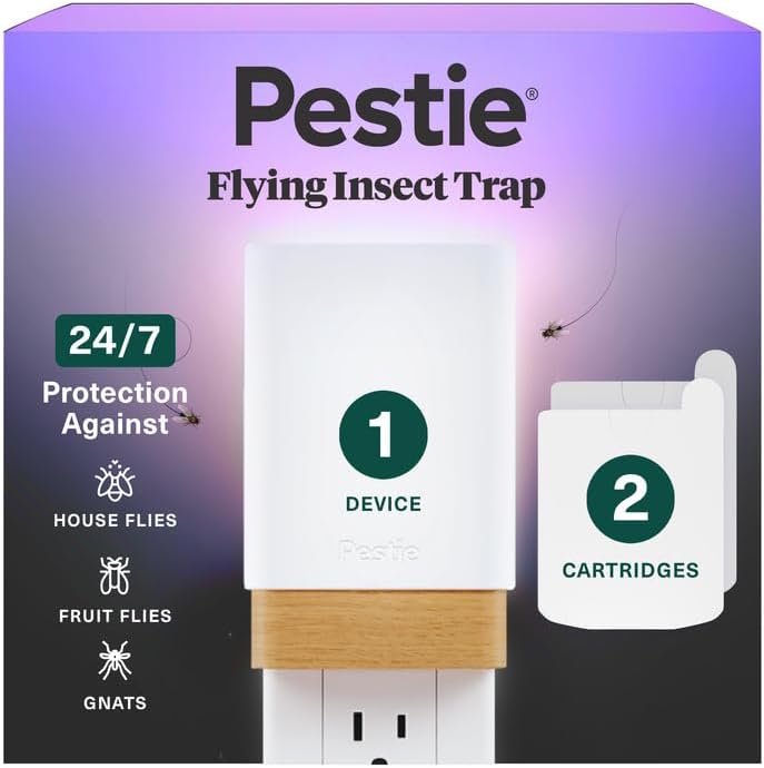 Pestie Fruit Fly Traps for Indoors – Indoor Fly Trap Plug In Light, Gnat Traps for House Indoor, Electric Bug Trap for Kitchen & Home, Plug-In Insect Trap for Fruit Flies (2 Devices & 4 Cartridges)