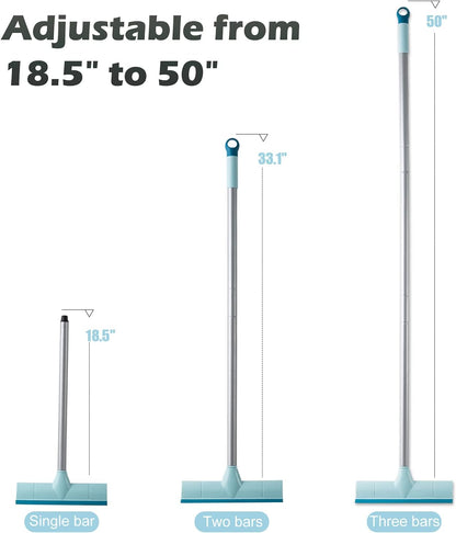 BOOMJOY Floor Scrub Brush with 57" Long Handle, 12" Wide Head, 2 in 1 Scrape and Brush, Stiff Bristle for Cleaning Bathroom, Patio, Kitchen, Tile, Wall and Deck