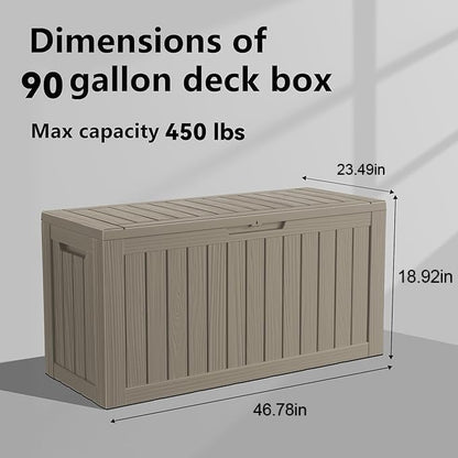 PatioZen 100 Gallon Resin Deck Box, Lockable Patio Outdoor Storage Box for Furniture, Garden Tools and Tools Storage, Waterproof Outside Storage Boxes - Black