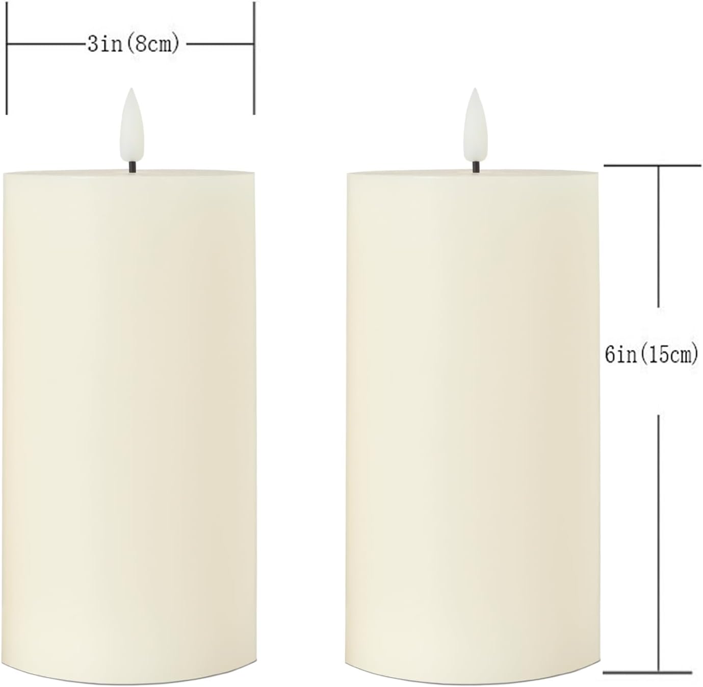 volnyus White Flameless Candles Set of 2 (3x6 inch) Flickering LED Wax Candles Battery Operated with Remote Control Timers for Night Light/Fireplace/Party Dimmable Pillar Candles Flat top
