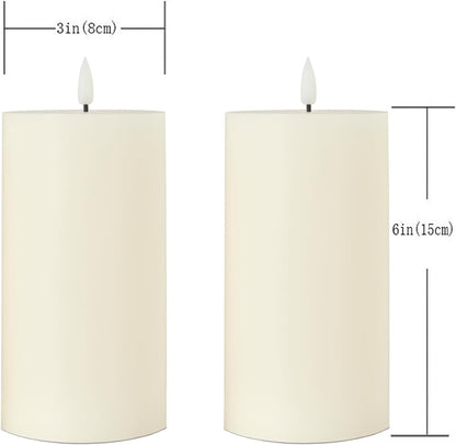 volnyus White Flameless Candles Set of 2 (3x6 inch) Flickering LED Wax Candles Battery Operated with Remote Control Timers for Night Light/Fireplace/Party Dimmable Pillar Candles Flat top