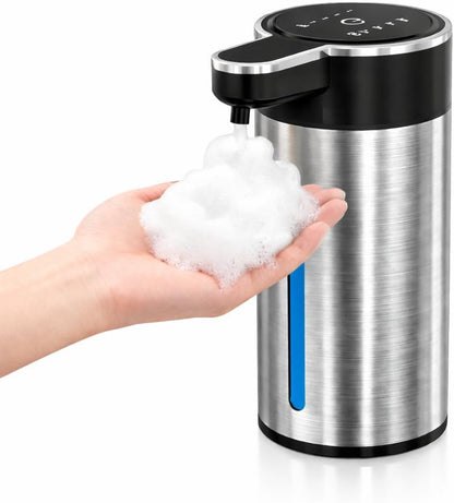 Automatic Foaming Soap Dispenser Touchless, 304 Stainless Steel Hand Soap Dispenser, USB Rechargeable, 4 Adjustable Levels, 13.5 oz (400 ml), for Kitchen & Bathroom (Black, Foam)