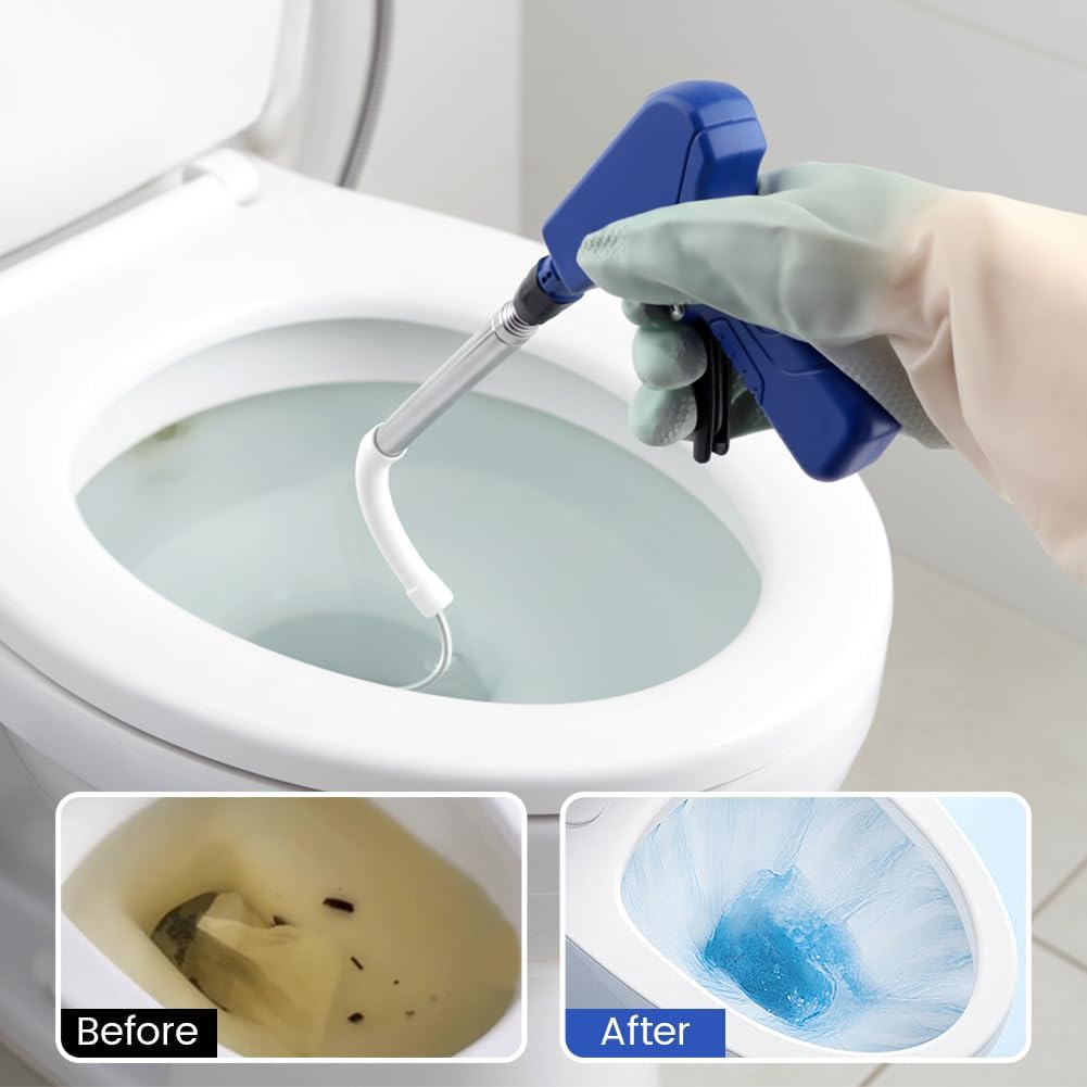 Toilet Snake Drain Auger with Gloves, 51-Inch Flexible Spring Plumbing Auger, Heavy-Duty Clog Remover for Hair & Debris, Drain Cleaning Tool for Bathroom Drains, Kitchen Sink and Toilet