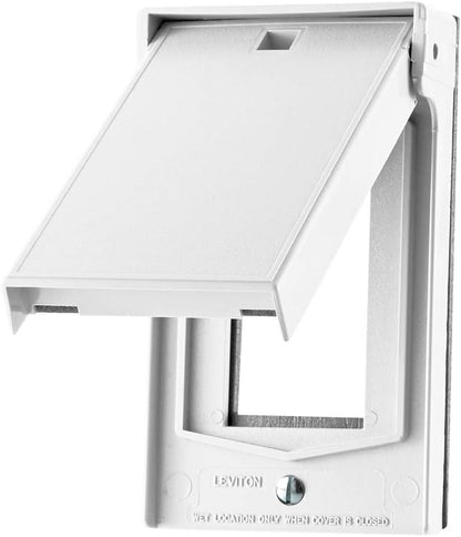 Leviton 1-Gang Decora Wallplate Cover, Weather-Resistant, Thermoplastic, Device Mount, Horizontal Self Closing Lid, 4998-W, White