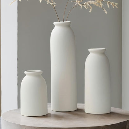 Ceramic Vase Set-3, Small Flower Vases for Decor, Modern Boho Farmhouse Style, Decorative Vases for Pampas Grass & Dried Flowers, Distressed Finish (Beige)