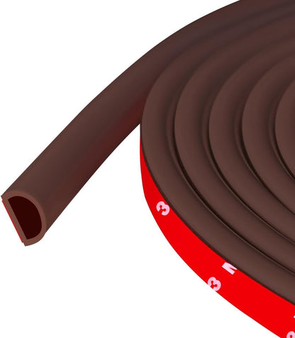 Weather Stripping Door Seal Self Adhesive Weather Strip Silicone D Shaped Door Seal Strip for Door Frame/Window Seal, 20Ft, Brown (3/8" W × 1/4" T)