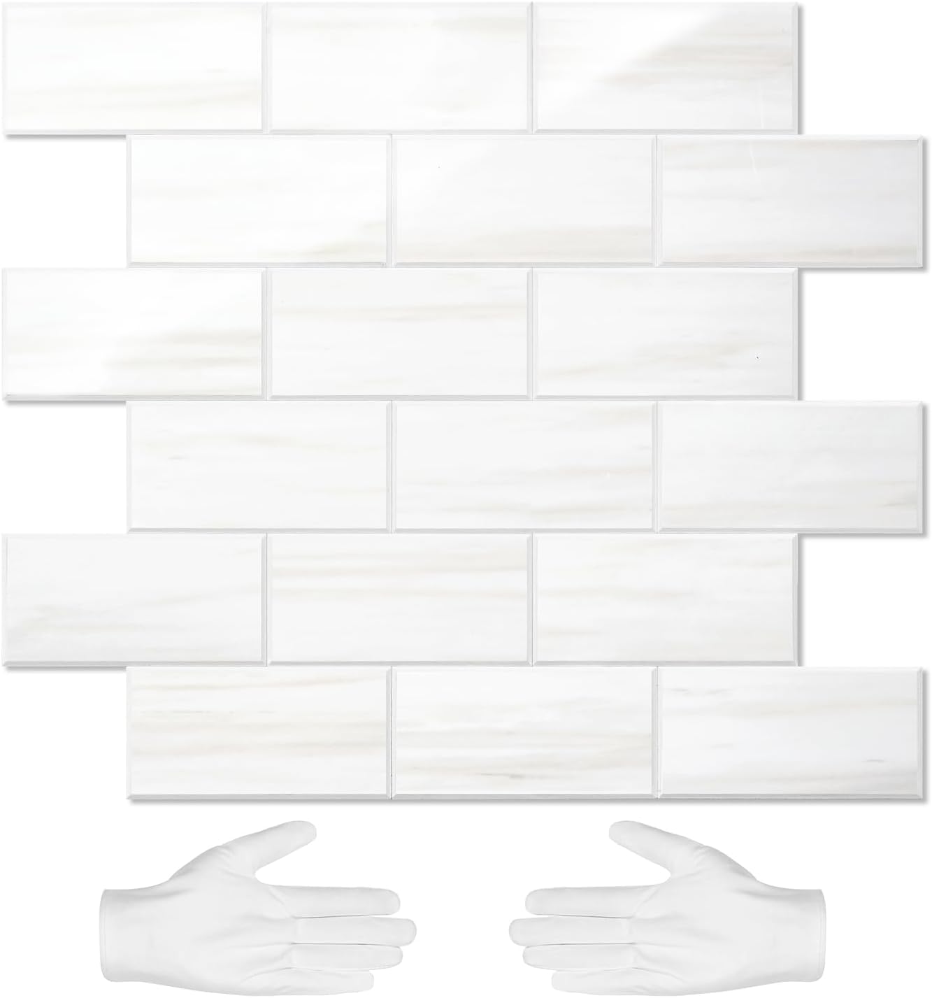STICKGOO 10-Sheet Subway Tile Peel and Stick Backsplash, Seamless Design Polished Eurasia Beige Kitchen Backsplash Wall Tiles, Glossy Surface Waterproof Stick on Tile for Bathroom, RV, Fireplace