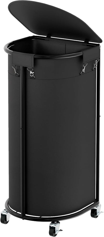 200L Double Laundry Hamper with Lid and Wheels, Large Oval Rolling Laundry Basket 2 section, Sturdy Metal Laundry Cart with 2 Removable Bags, Dirty Clothes Organizer for Home, Dorm, Black