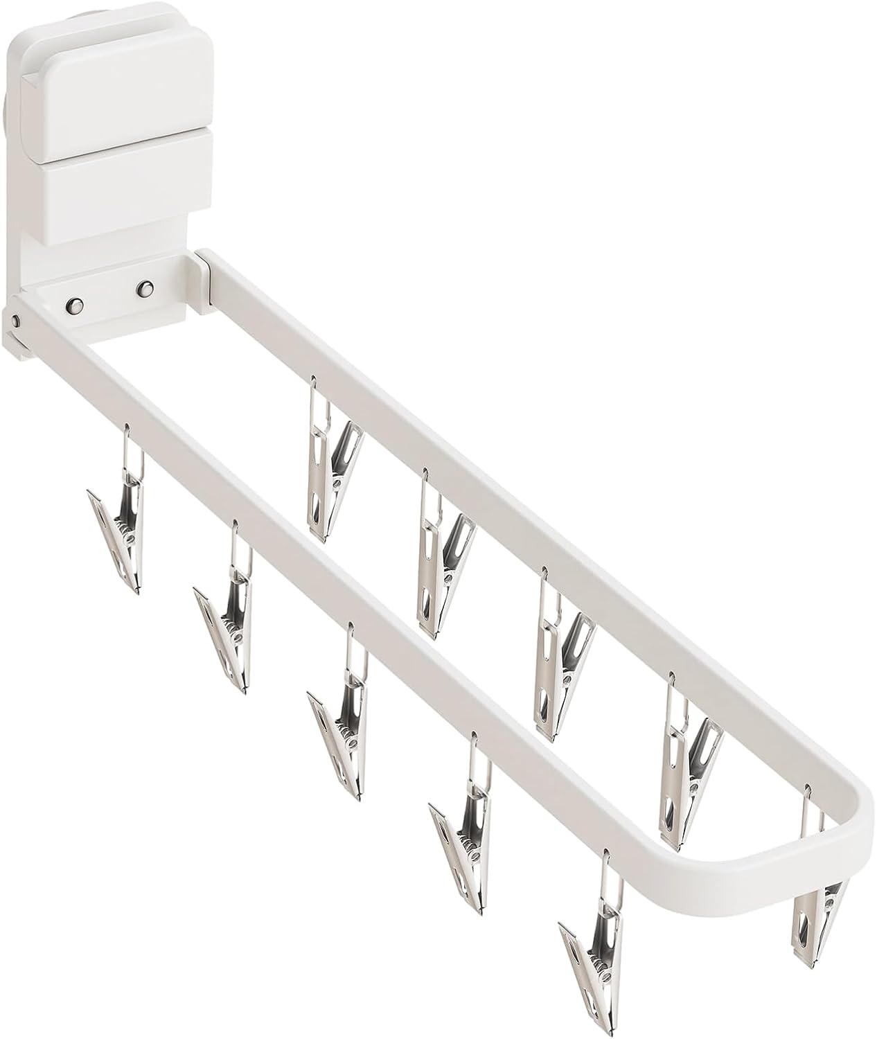 Wall Mount Suction Cup Hange with 10 Clips, Foldable Laundry Drying Rack for Drying Socks, Bras, Underwear, Baby Clothes, Towels, Space Saving Clothes Organize, White