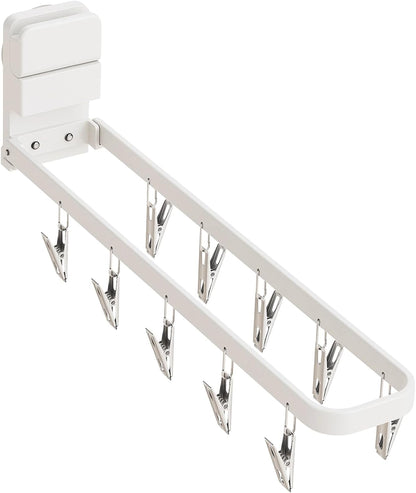 Wall Mount Suction Cup Hange with 10 Clips, Foldable Laundry Drying Rack for Drying Socks, Bras, Underwear, Baby Clothes, Towels, Space Saving Clothes Organize, White