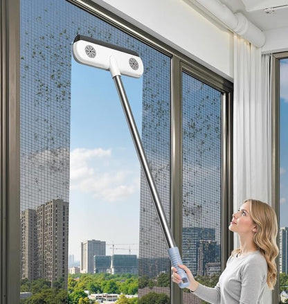 Window Screen Cleaner Brush,Dual-Sided Window Cleaning Tool,34.65 Inch Splicing Rod, Wet and Dry Use for High-Rise Windows, No-Dismantling Cleaning Equipment