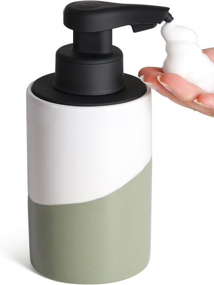 BosilunLife Automatic Soap Dispenser Ceramic Hand Free Soap Dispenser with Waterproof Pump Rechargeable Smart Electric Lotion Soap Dispenser Touchless (White-Green, Foam Pump)