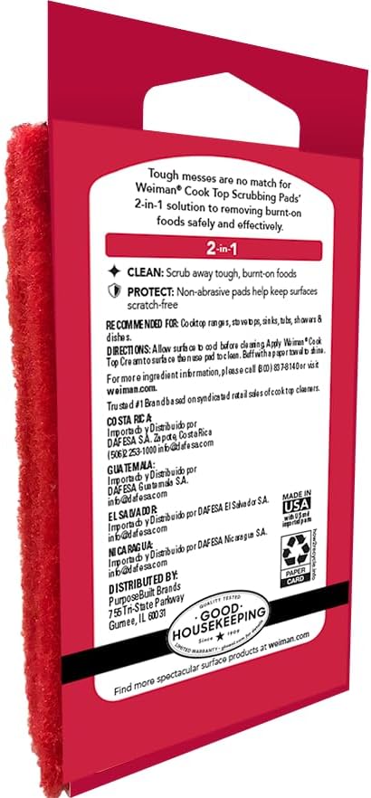 Weiman Cooktop Scrubbing Pads, 3 Count Scratch-Free Cleaning Pads for Cermaic, Glass Cooktop Surfaces, Removes Tough Burned-On Food & Residue