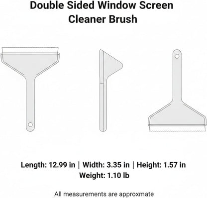 Double Sided Window Screen Cleaner Brush with Integrated Squeegee for Glass, PP Plastic Cleaning Tool, 13 x 3.3 x 1.6 Inches (1 PC)