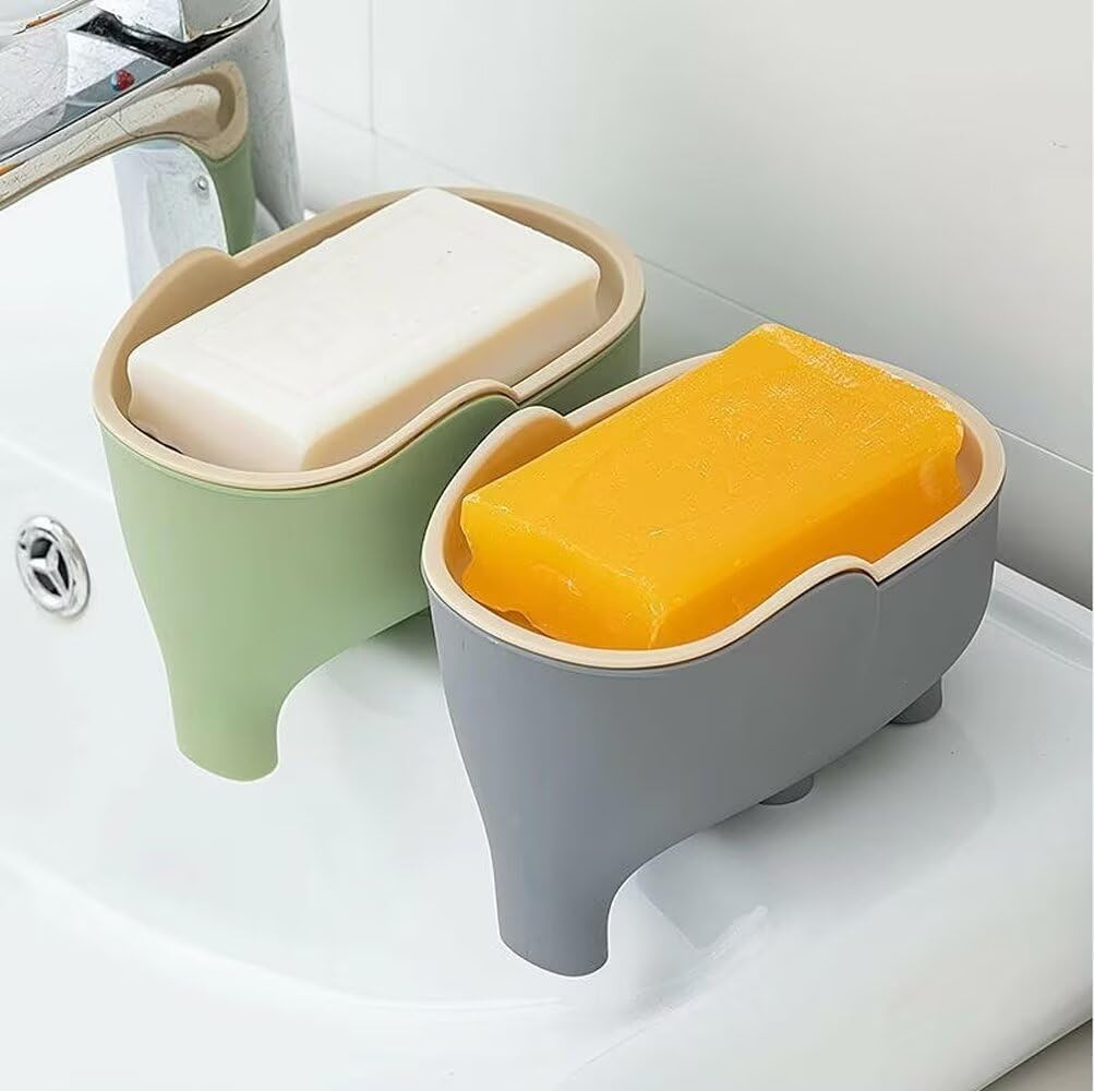 Soap Dish Holder for Shower Bar Double Layer Cute Lotus Shape Adhesive Tray Sink Wall Mounted Shampoo NO-Drilling Self Draining Hanging Saver Rack Plastic Bathroom Bathtub Kitchen，Pink