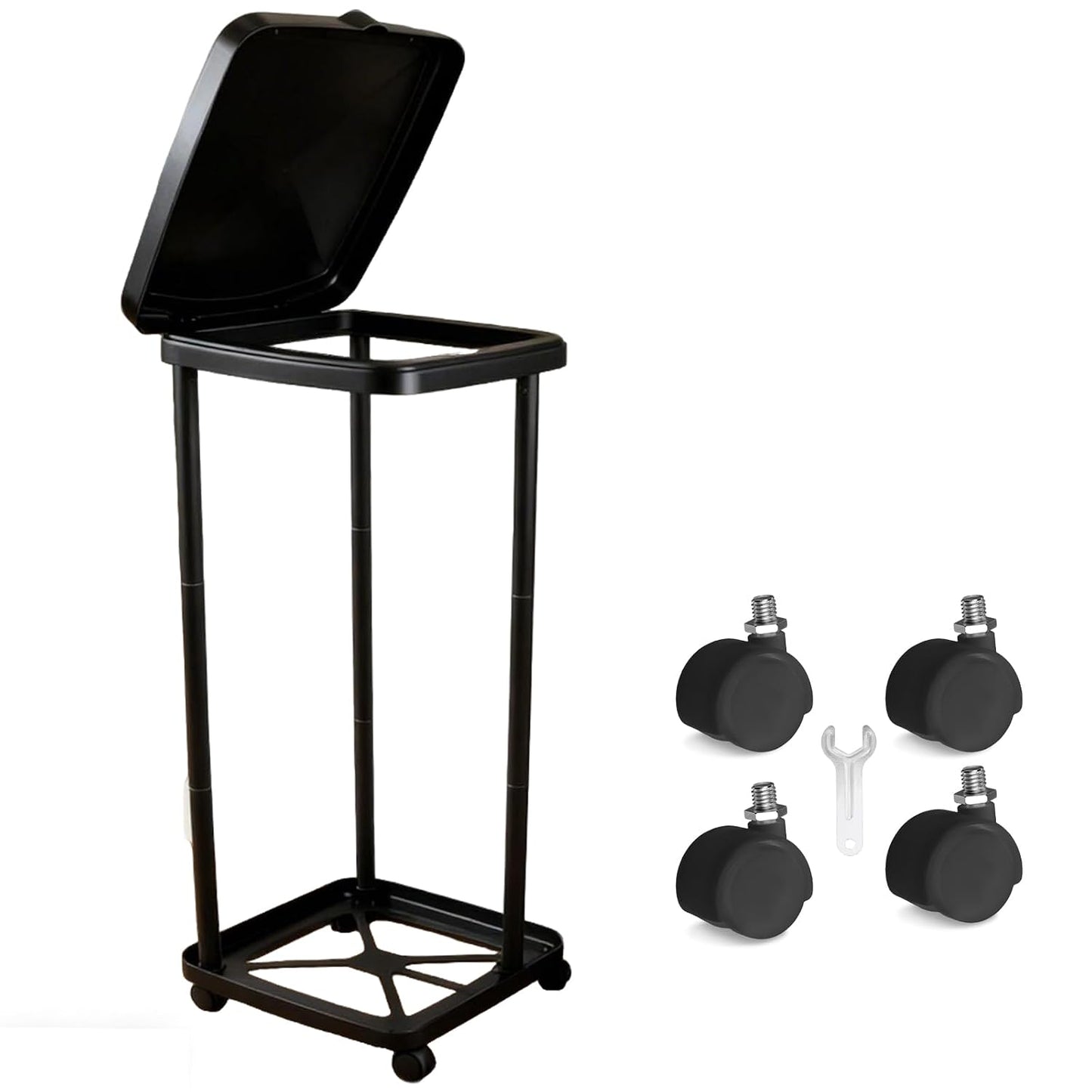 Collapsible Trash Bag Holder Portable Garbage Bin Holder Stand for Kitchen Outside High Capacity Plastic Outdoor Trash Can with Lid for Parties and Camping, Black