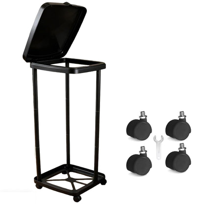 Collapsible Trash Bag Holder Portable Garbage Bin Holder Stand for Kitchen Outside High Capacity Plastic Outdoor Trash Can with Lid for Parties and Camping, Black