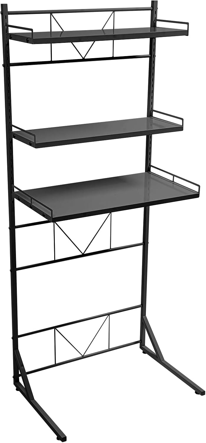 Adjustable Height Laundry Room Shelves for Laundry Room Organization 3 Tiers Laundry Room Organization Shelves Over The Washer and Dryer Storage Shelf (Black, 26.8×18.3×64in)