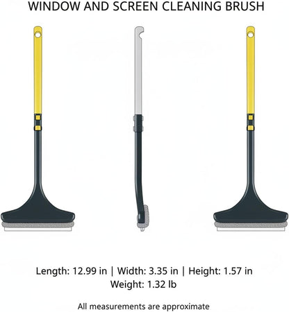 Double-Sided Window & Screen Cleaning Brush, 13-Inch PP Tool for Glass and Mesh, Integrated Squeegee Wiper, Yellow/Blue
