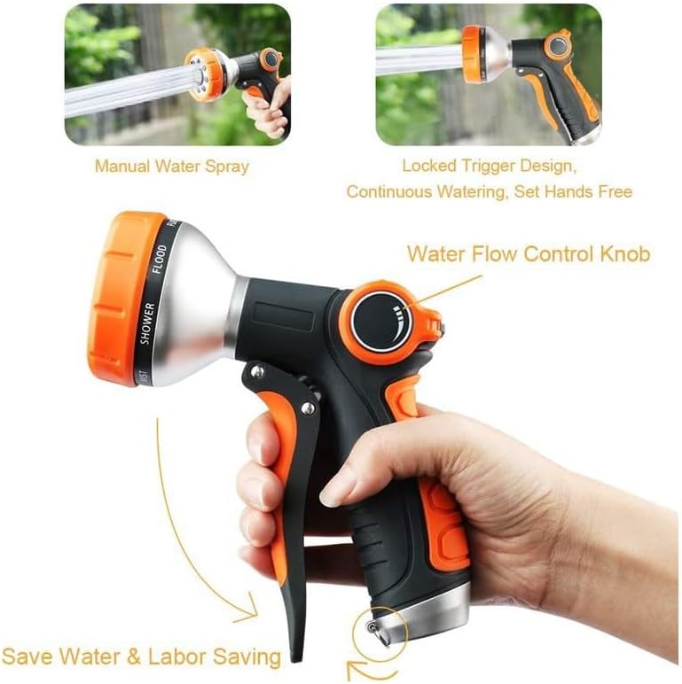 Garden Hose Nozzle Heavy Duty, High Pressure Adjustable 8 Patterns | Metal Water Hose Nozzle Volume Control Valve Attachment Hose Sprayer Nozzle for Outdoor Garden Watering Car Washing