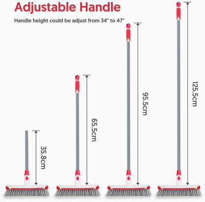 Floor Scrubber with Long Handle, 2 in 1 Scrubbing Brush Stiff Bristle Shower Cleaning Brush for Bathroom, Kitchen, Tub, Carpet, Grout, Tile(Red)