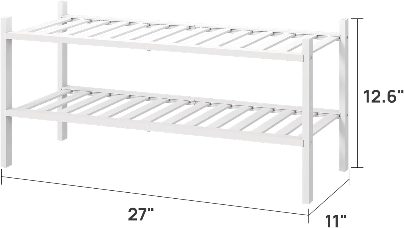 viewcare 3-Tier Black Bamboo Shoe Rack for Entryway, Stackable | Foldable | Natural, Shoe Shelf Storage Organizer for Hallway Closet, Free Standing Shoe Racks for Indoor Outdoor