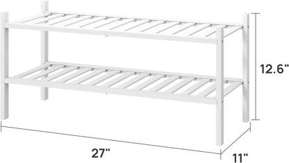 viewcare 3-Tier Black Bamboo Shoe Rack for Entryway, Stackable | Foldable | Natural, Shoe Shelf Storage Organizer for Hallway Closet, Free Standing Shoe Racks for Indoor Outdoor