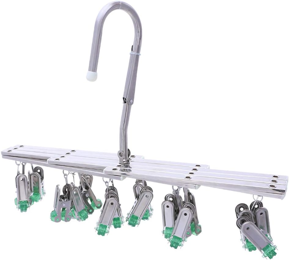 Drying Hanger, Hanging Drying Rack, Drip Hanger Stainless Steel with 18 Pegs for Laundry Underwear Socks, Quickly Remove Clothes from Hanger, Windproof, Folding Portable, (Red)