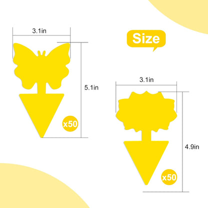 Fruit Fly Traps, 100 Pack Yellow Sticky Traps, Fungus Gnat Traps, Plant Fly Stickers for Indoor and Outdoor Use Protect The Plant