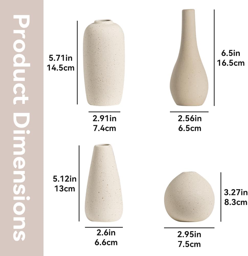 Small Ceramic Vase Set of 4 Mini Pottery Vases for Dried Flowers Decorative Vases for Home Living Room Dining Table Shelves