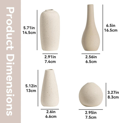 Small Ceramic Vase Set of 4 Mini Pottery Vases for Dried Flowers Decorative Vases for Home Living Room Dining Table Shelves