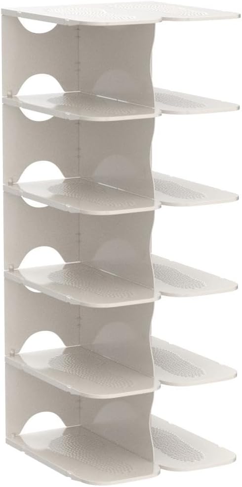 6-Tier Narrow Shoe Rack for Small Entryways, Space-Saving Adjustable Stackable Shelves, Free Standing Shoe Organizer for Closet, Corner, Doorway, Grey