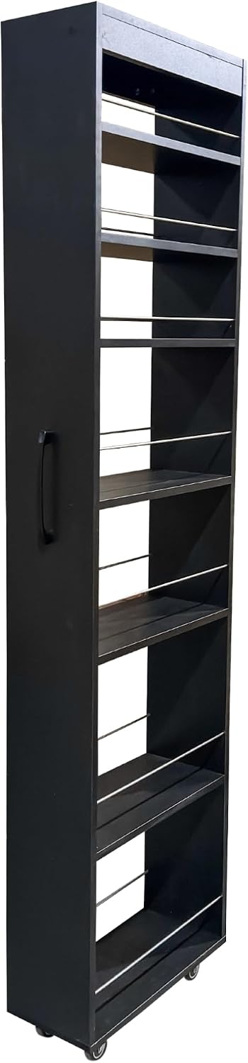 7 Tier Pull Out Cabinet Organizer, Pull Out Spice Rack, Rolling Kitchen Pantry Storage Cabinet, Open Shelf for Kitchen, Narrow Spaces, Wood Spice Rack Next to Fridge, White