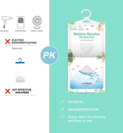 CANAGER Hanging Moisture Absorber-10 Packs, Hanging Dehumidifier Bags for Closet,Bedroom and kitchen,Fragrance Free,Moisture Absorb 12.5OZ