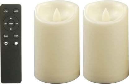 CANDLE CHOICE Waterproof Outdoor Battery Operated Flameless Candles with Remote Timer Plastic Flickering Fake Electric LED Pillars for Lantern Garden Wedding Christmas Decorations 3x4 Inches 3 PCS
