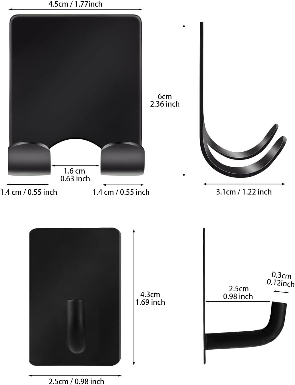 2 Razor Holder for Shower and 3 Adhesive Hooks with Removable Strips，Towel Hooks for Hanging，Wall Hooks for bathrooms，Removable Damage-Free Metal Shaver Holder，for Stockings，Decor，Robe