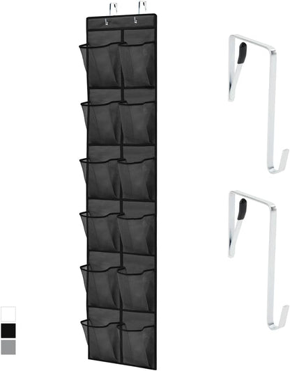 GORILLA GRIP Over the Door Shoe Organizer, 24 Large Breathable Mesh Pockets, Space Saving Hanging Storage Holder, Closet Rack Hanger Holds Up to 40 lbs, Hangs on Closets for Shoes, Accessories, Grey