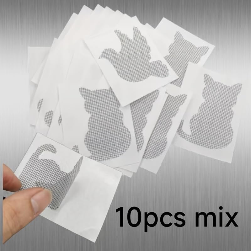 10pcs Animal Shaped Window Screen Repair Patches, Adorable Door Mesh Tape, Waterproof Mosquito-Proof Self-Adhesive Patch for Tears Holes, Home Decor Protection(10PCS Cat)
