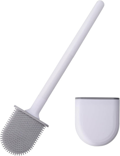 Small Silicone Toilet Brush with Crevice Brush-Silicone Bristles, Gentle on Toilets | Bathroom Accessories for RVs, Trailers, Campers | Anti-Roll, Anti-Drip Wall-Mounted Design for Travel