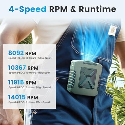 Waist Fan - 3-Speed Clip-On Fan, 16000RPM, 10000mAh Rechargeable Battery, LED SOS Light - Portable Cooling for Outdoor & Work