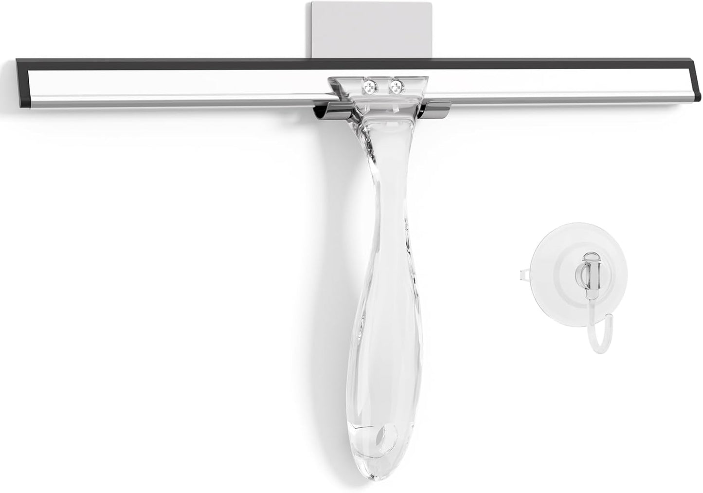 AmazerBath Shower Squeegee for Glass Doors, All-Purpose Squeegee with Suction Hook & Adhesive Hook, Clear Squeegee for Shower Glass, Windows, Mirrors, Tiles and Car Windows - 10 Inches, Clear