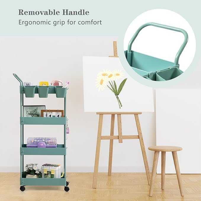danpinera Storage Cart on Wheels, 3 Tier Slim Laundry with Wheels Bathroom Organizer with Hanging Cups Hooks Dividers Handle Mobile Rolling Art Cart for Bathroom Kitchen Narrow Places, White