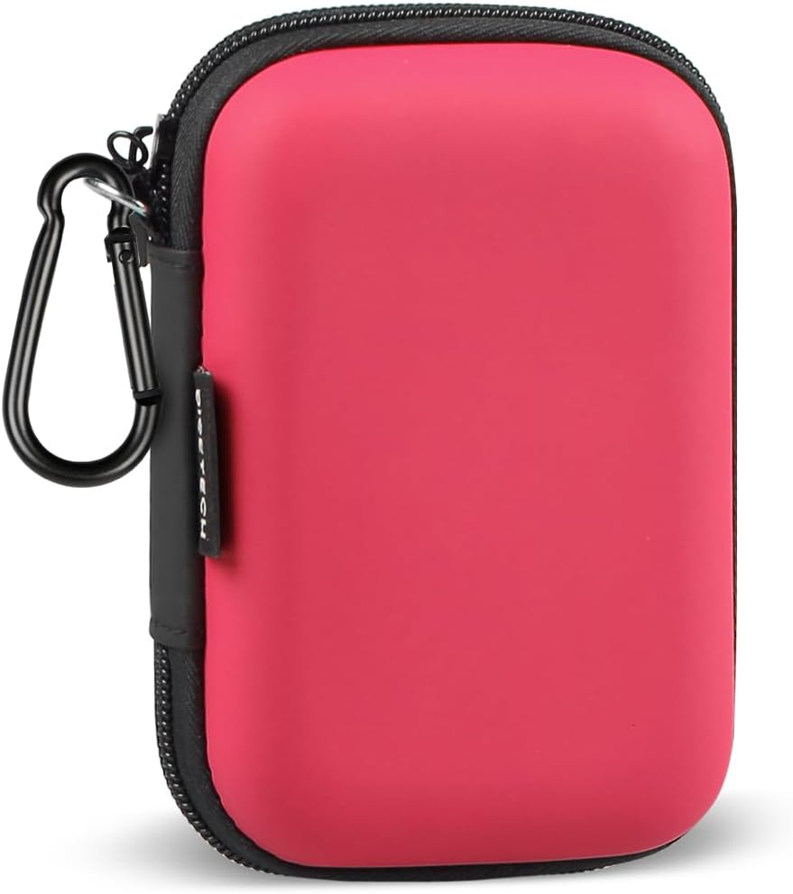 Earbud Case, RISETECH Hard EVA Earphone Carrying Case Holder Headphone Small Pouch Electronic Organizer Travel Bag for EarPods, Airpods, Beats Flex, Bose Wireless Wired Earbuds, USB Flash Drive -Red