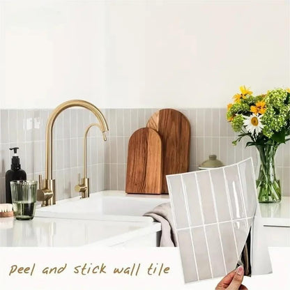 Heikki 20-Piece Kitchen Splash Guard Stickers, Peel-and-Stick Tile Splashbacks for Kitchen Islands, Bathrooms, Laundry Rooms, RVs, and Rental Spaces, 11.43 × 9 inches (Beige)