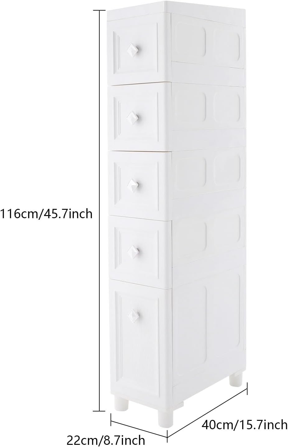 4 Drawer Narrow Floor Cabinet,4 Tier Plastic Slim Storage Cabinet with Drawers,Rolling Storage Cart with Drawers for Small Space,Bathroom,Living Room(8.7" W)